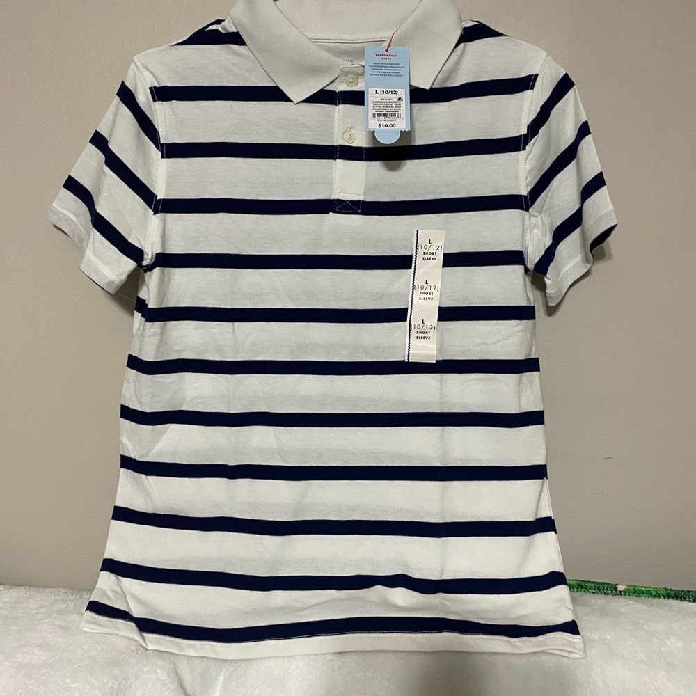 (2) Shirts Cat & Jack White Polo with Navy Stripes